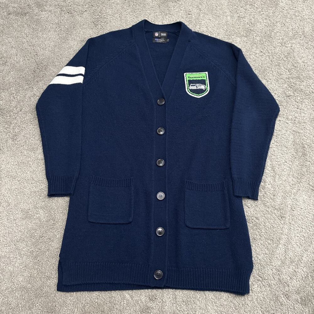 Seattle Seahawks Womens Varsity Cardigan Sweater NFL Blue Button Up Size L/XL